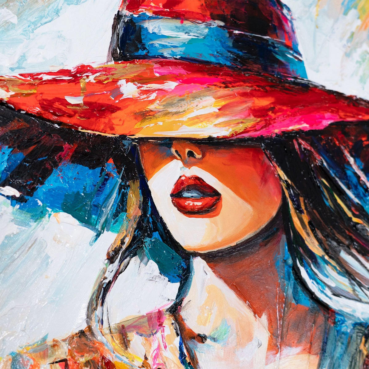 GEMÄLDE Dame mit Hut auf Keilrahmen 115x50 cm - Multicolor, Holz (115/50cm) - YS-art gallery