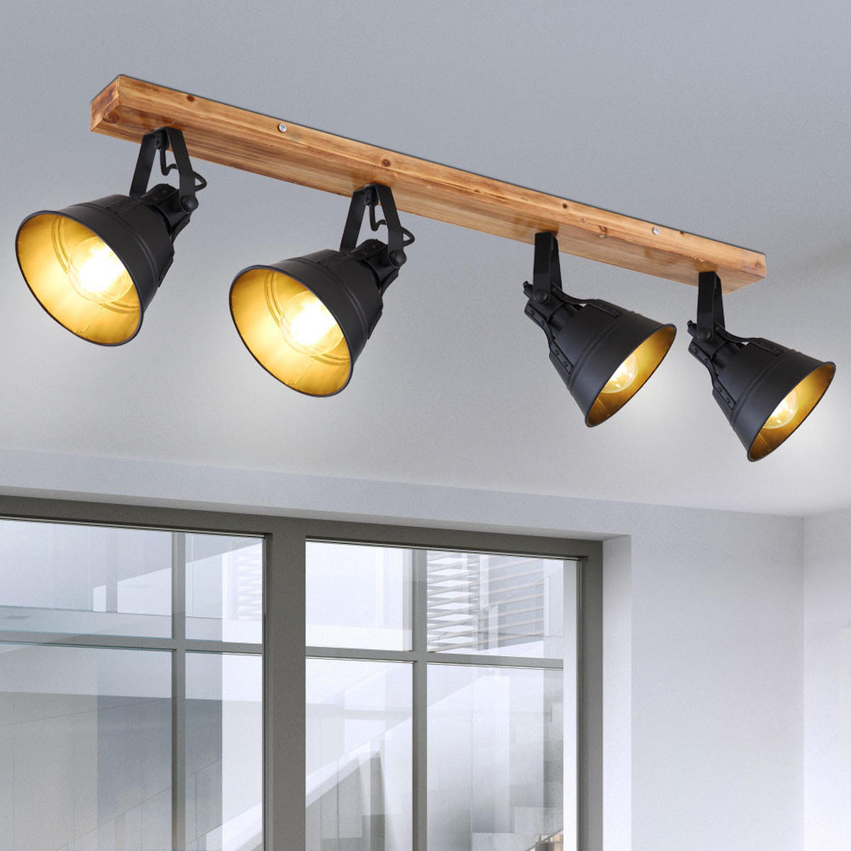 DECKENLEUCHTE Holz Metall Schwarz Matt - Schwarz, Holz (82/14/24cm) - Globo Lighting