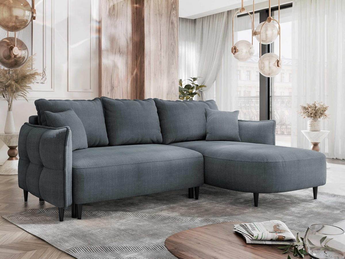 ECKSOFA Sycylia, Seite: Rechts - Dunkelgrau/Schwarz, Holz/Textil (244/165cm) - MIRJAN24