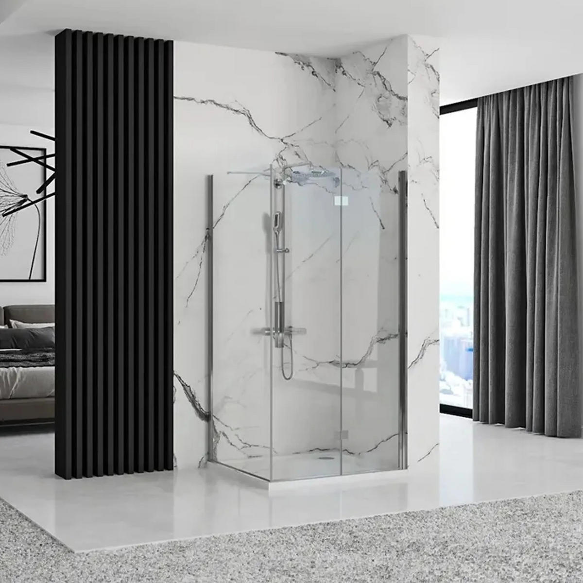 DUSCHKABINE Rea Molier Chrom 90x90 - Chromfarben, Glas (90/90/190cm) - REA