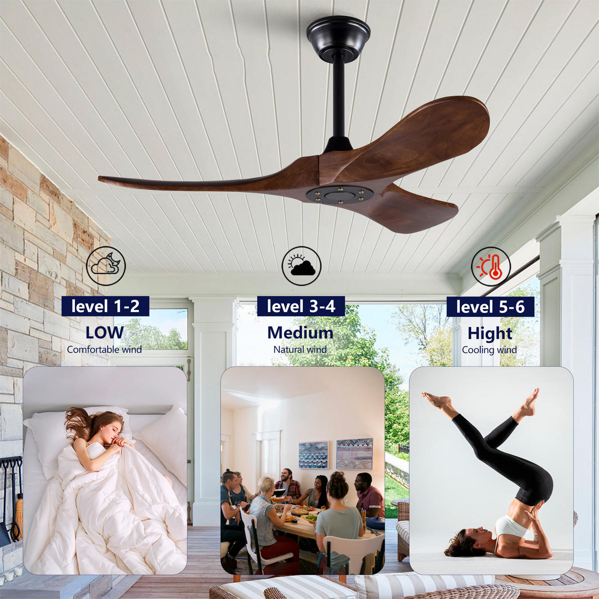 DECKENVENTILATOR 42Zoll Holzflügel Propeller Design Fernbedienung - Schwarz, Kunststoff (107/107/32cm) - CASIVA