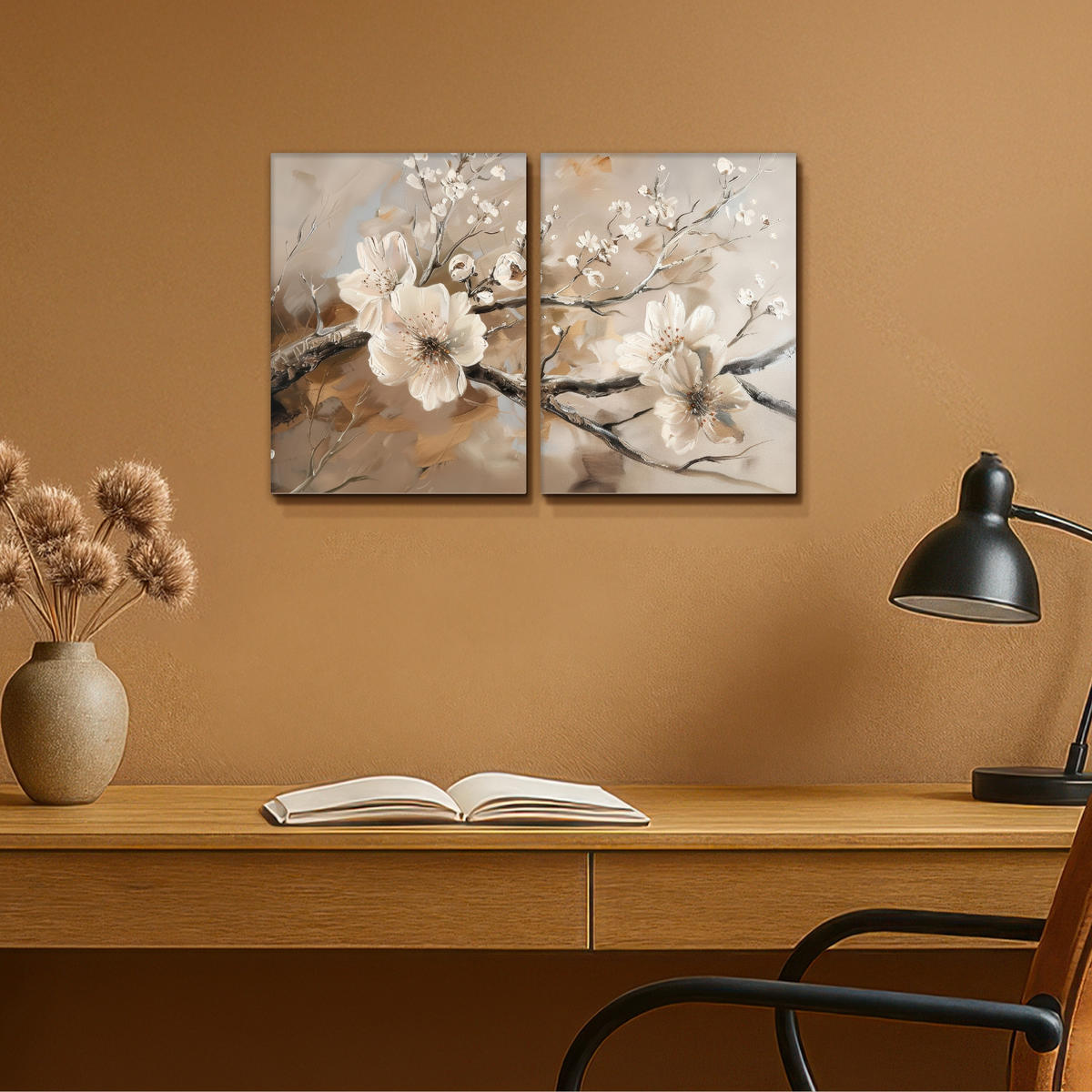 LEINWANDBILD 2er Set Blüte - Beige - Abstrakt - Blumen 60x40 cm - Hellbraun, Textil (60/40cm) - MuchoWow