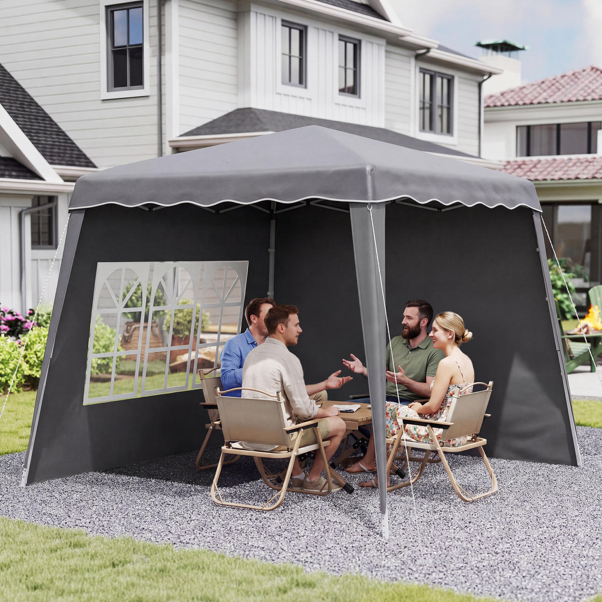 FALTPAVILLON, 2,89 x 2,89 m, mit Seitenwänden, höhenverstellbar, UV-Schutz 50+, Grau - Grau, Metall (289/253/289cm) - Vallsero