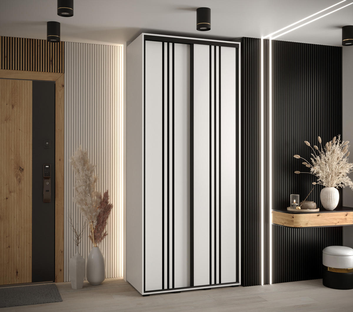 SCHWEBETÜRENSCHRANK 235,2/100/45 2-türig - Schwarz/Weiß, Holz/Metall (100/235/45cm) - Abiks Möbel