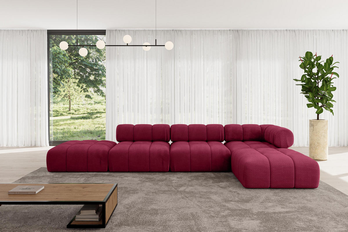 ECKSOFA modulares Sofa Kerru-L2 - 380x190x70 cm Bordeauxrot Velours - Bordeaux, Holzwerkstoff/Textil (380/190cm) - ALTDECOR