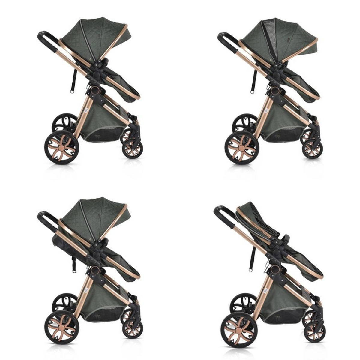 KINDERWAGEN Alma grün Sportsitz Tragetasche umbaubar Wickeltasche Sitz umkehrbar - Grün, Metall (90/60/120cm) - Moni