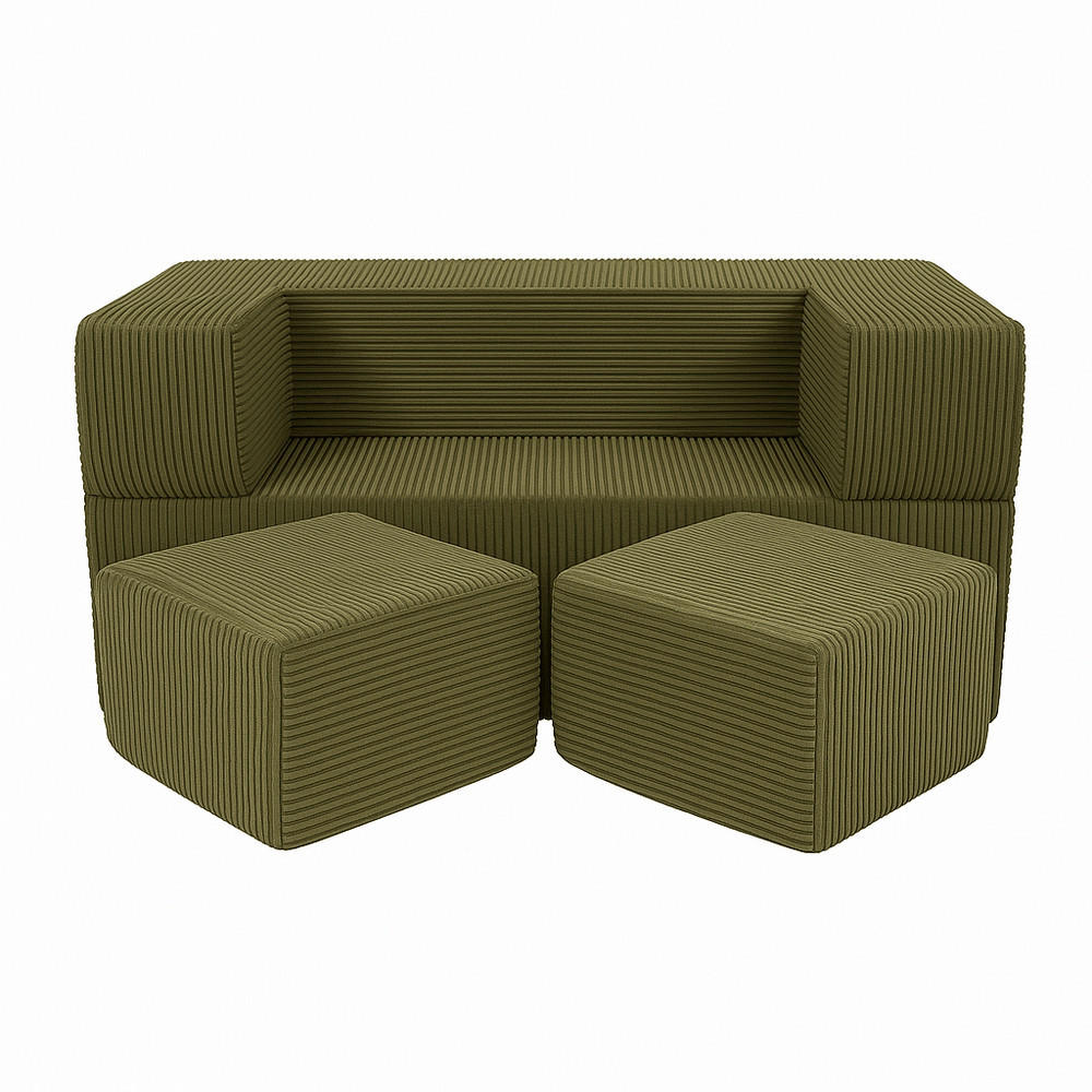 KINDERSOFA Cube AESTHETIC 96 cm Cord Khaki 4 Stk - Grün, Textil (50/40/96cm) - MeowBaby