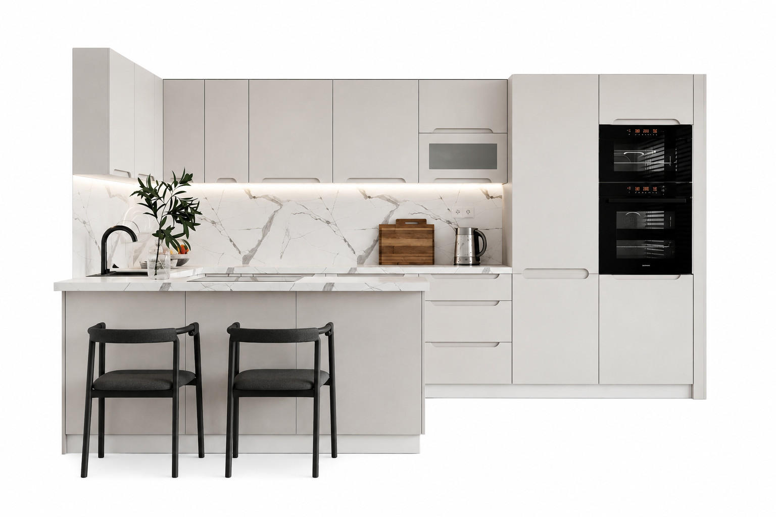 KÜCHENZEILE - KS27-G390x260 – Zivora - Komfort und Design perfekt vereint - Hellgrau, Holz (390/213.3/260cm) - ROYAL24_MARKT