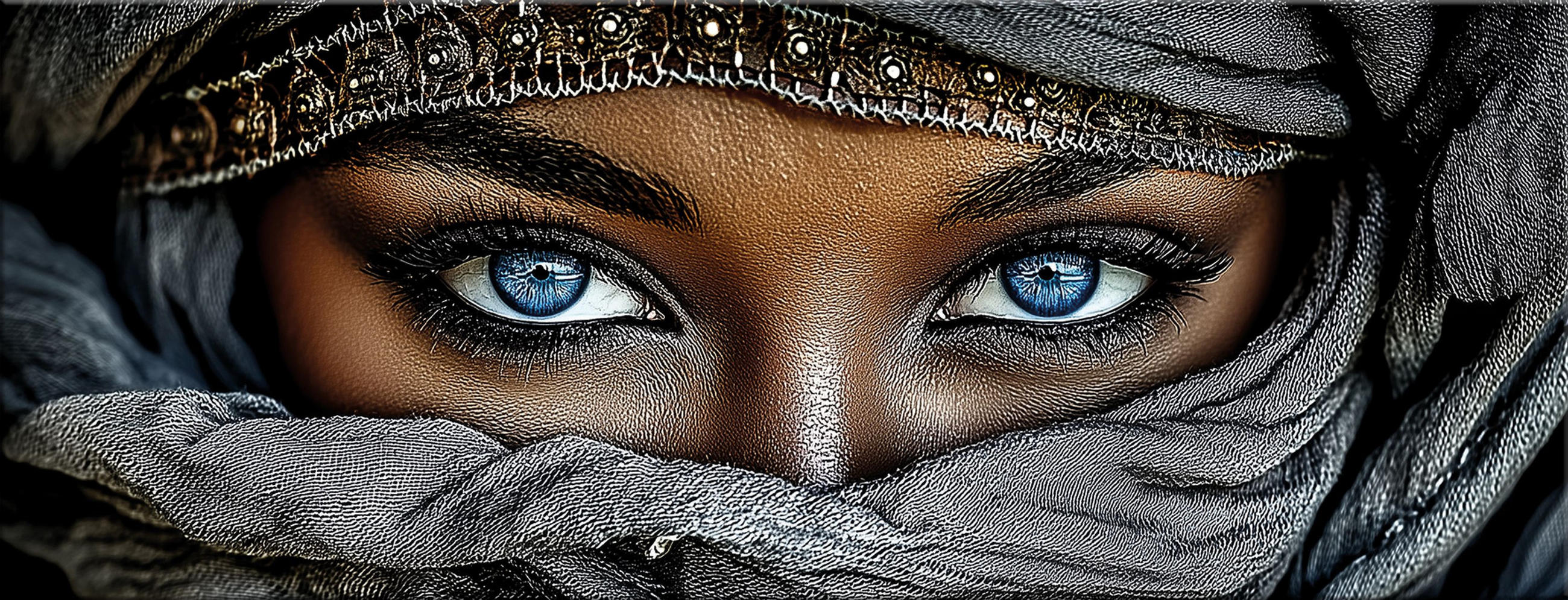 GLASBILD 80x30 cm Tuareg Frau blau gold - Blau/Goldfarben, Glas (80/30cm) - artissimo