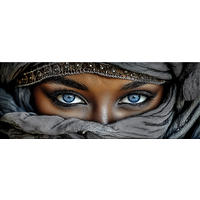 GLASBILD 80x30 cm Tuareg Frau blau gold - Blau/Goldfarben, Glas (80/30cm) - artissimo