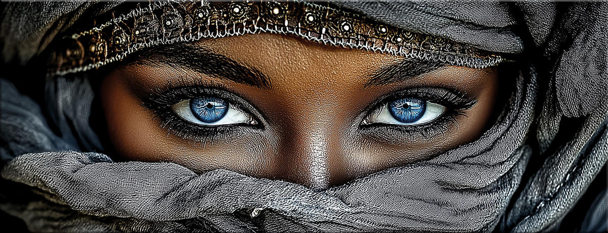 GLASBILD 80x30 cm Tuareg Frau blau gold - Blau/Goldfarben, Glas (80/30cm) - artissimo