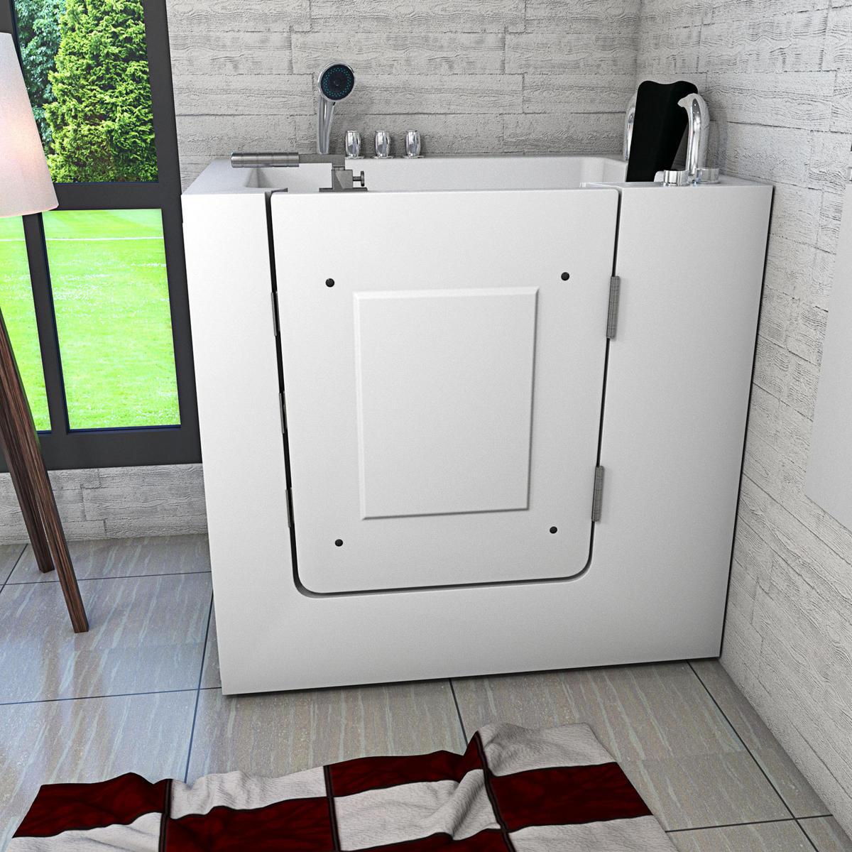 SITZWANNE Whirlpool mit Tür S02WP-TH-C-R - Weiß, Glas/Kunststoff (100/113/78cm) - AcquaVapore by Sandra Jentho