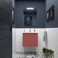 BADEZIMMERMÖBEL NOJA 700 2 Türen RED SATIN + Waschtisch + Spiegel - Rot/Schwarz, Metall (45/54/70cm) - Salgar