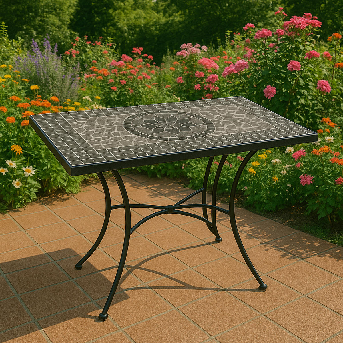 WANDTISCH Derby - rechteckiger Mosaiktisch in grau/weiss, Gestell aus schwarz pulverbeschichtetem Eisen. - Schwarz, Metall (45/90/75cm) - TPFGarden