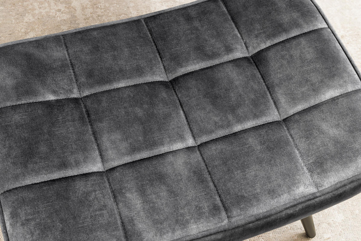 HOCKER SCANDINAVIA Samt Grau 60 cm - Schwarz/Grau, Textil/Metall (60/39/40cm) - riess-ambiente