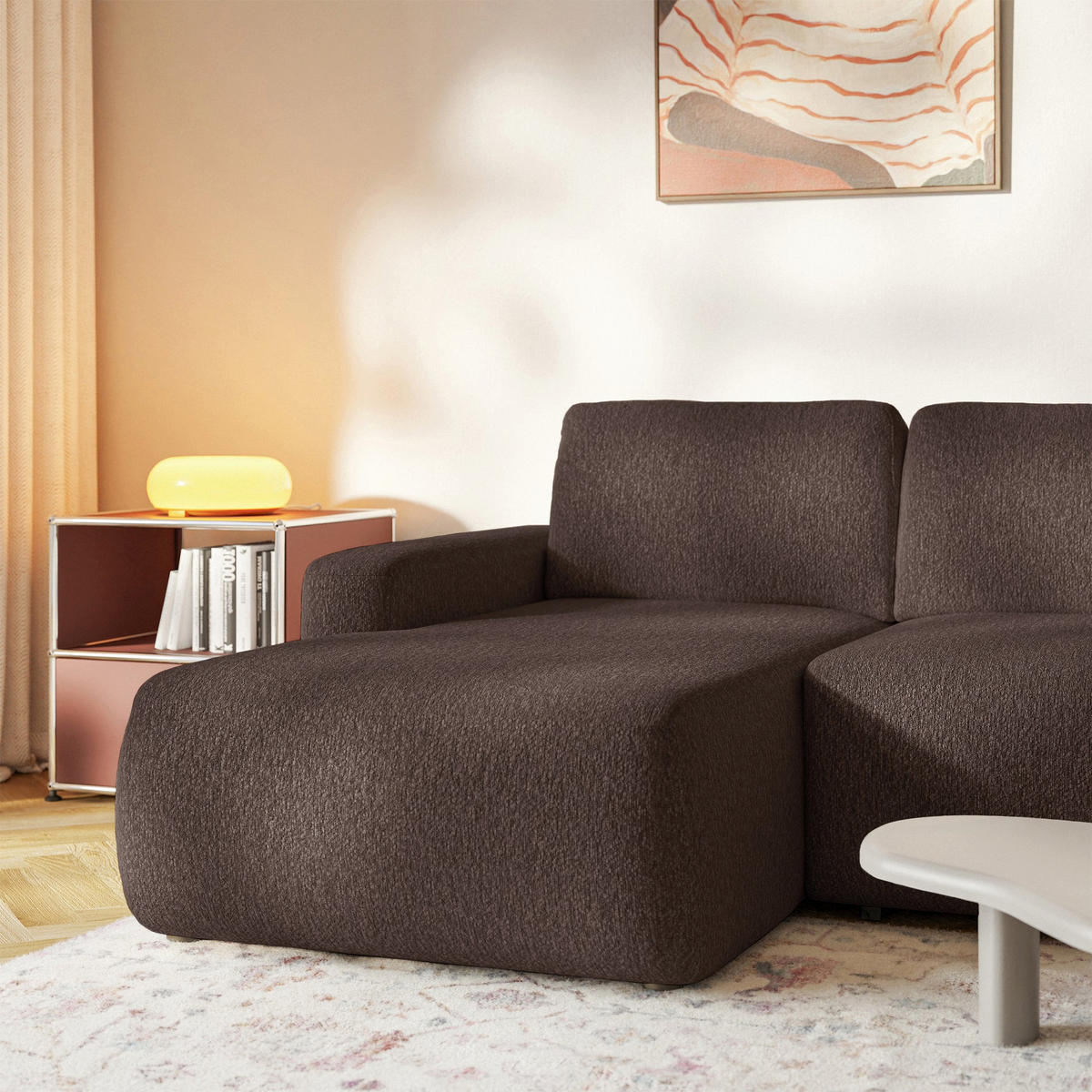 ECKSOFA Carnos Mini Braun Chenille - Schwarz/Braun, Kunststoff/Textil (238/164cm) - Selsey