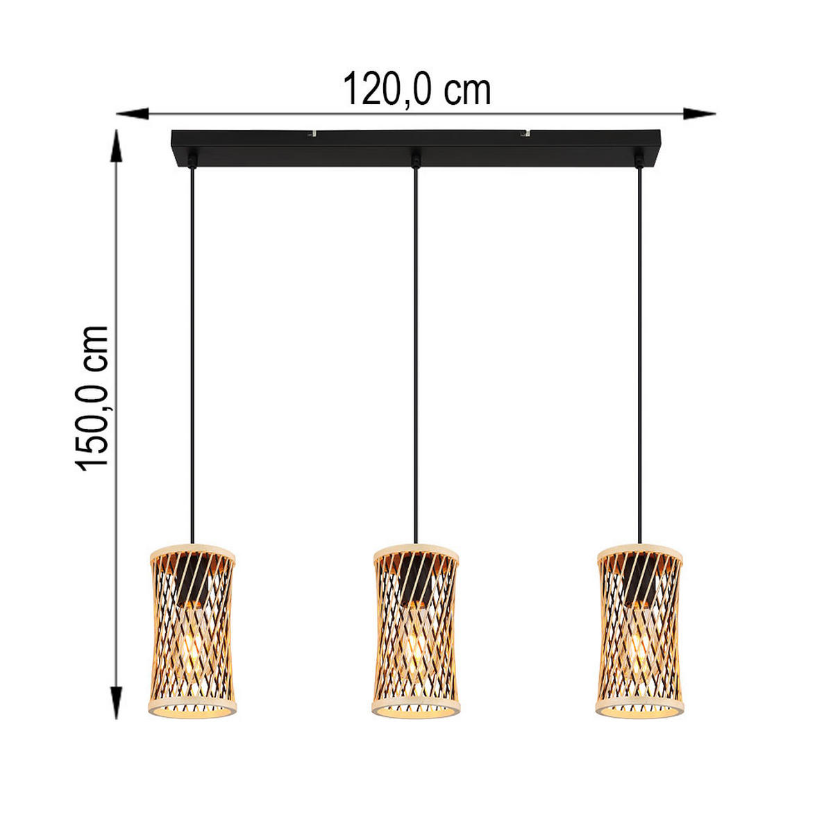 HÄNGELEUCHTE Metall Rattan Braun - Braun, Holz (72/12/150cm) - Globo Lighting