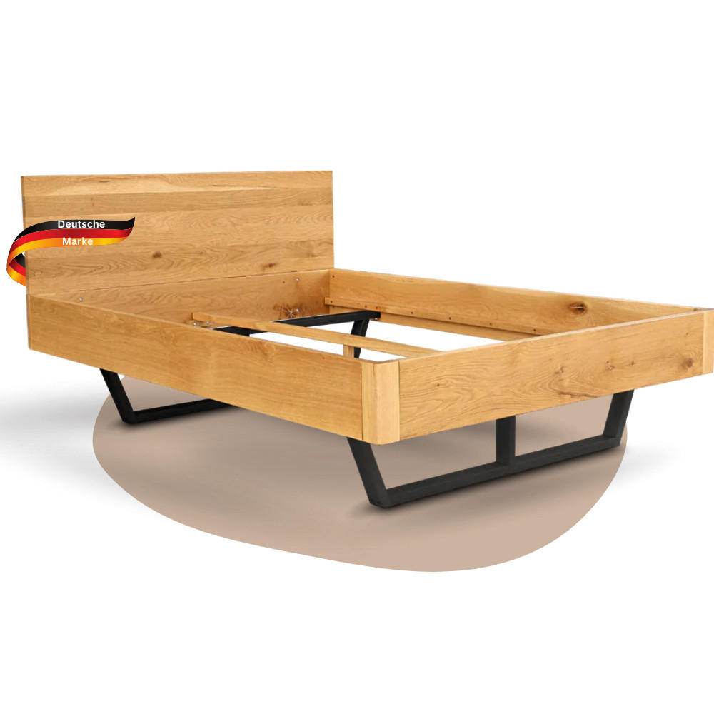 MASSIVHOLZBETT 140x200 cm KEILO Eichenholz Bettrahmen Metallkufen - Braun, Holz (140/200cm) - DELUKE