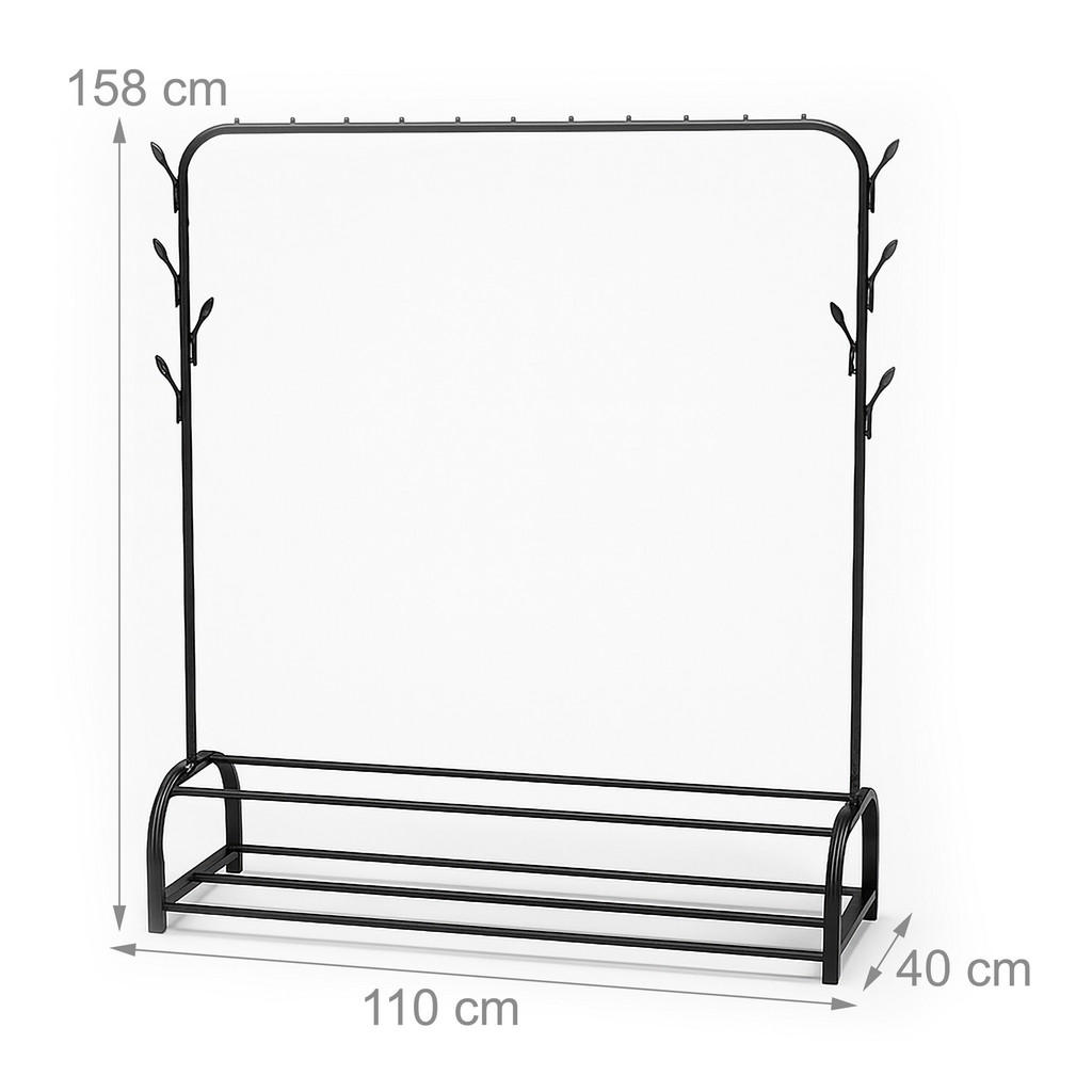 Thumbnail - Relaxdays Kleiderständer, Schwarz, Metall, 110x158x40 cm, Garderobe, Garderobenständer