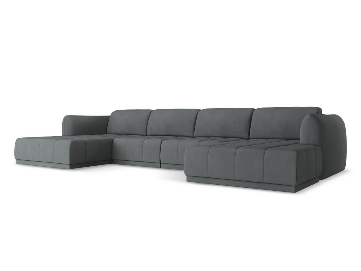WOHNLANDSCHAFT Chenille Stoff Grau - Schwarz/Graphitfarben, Kunststoff/Textil (370/74/170cm) - Makamii