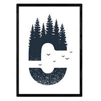 POSTER Buchstabe C Natur Wald Vögel A4 Schwarzer Rahmen - Schwarz, Papier (29.7/5/21cm) - Nacnic