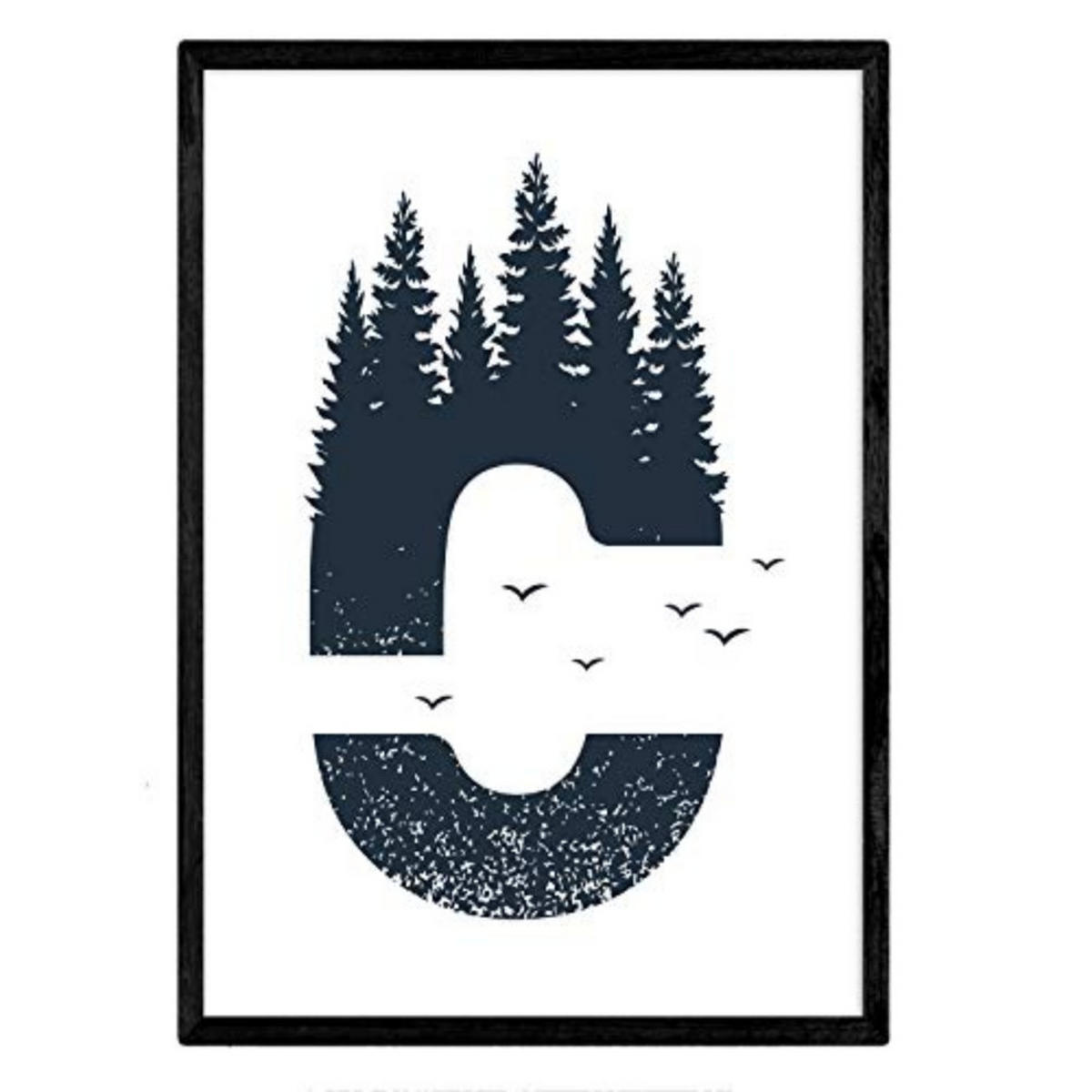 POSTER Buchstabe C Natur Wald Vögel A4 Schwarzer Rahmen - Schwarz, Papier (29.7/5/21cm) - Nacnic