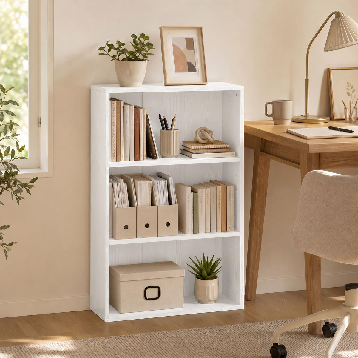 BÜCHERREGAL,3 Fächer verstellbarer Boden 60x24x93cm,weiß - Weiß, Holzwerkstoff (60/93/24cm) - Vallsero