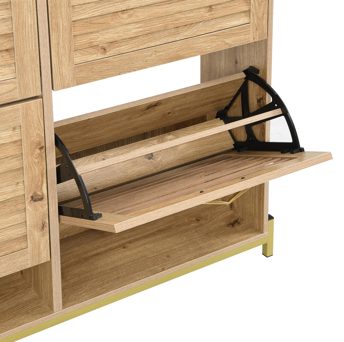 SCHUHSCHRANK 108,5/24/100 cm mit 4 Türen in Holzoptik und Metallgestell - Naturfarben, Holzwerkstoff (108.5/100/24cm) - BEAOK