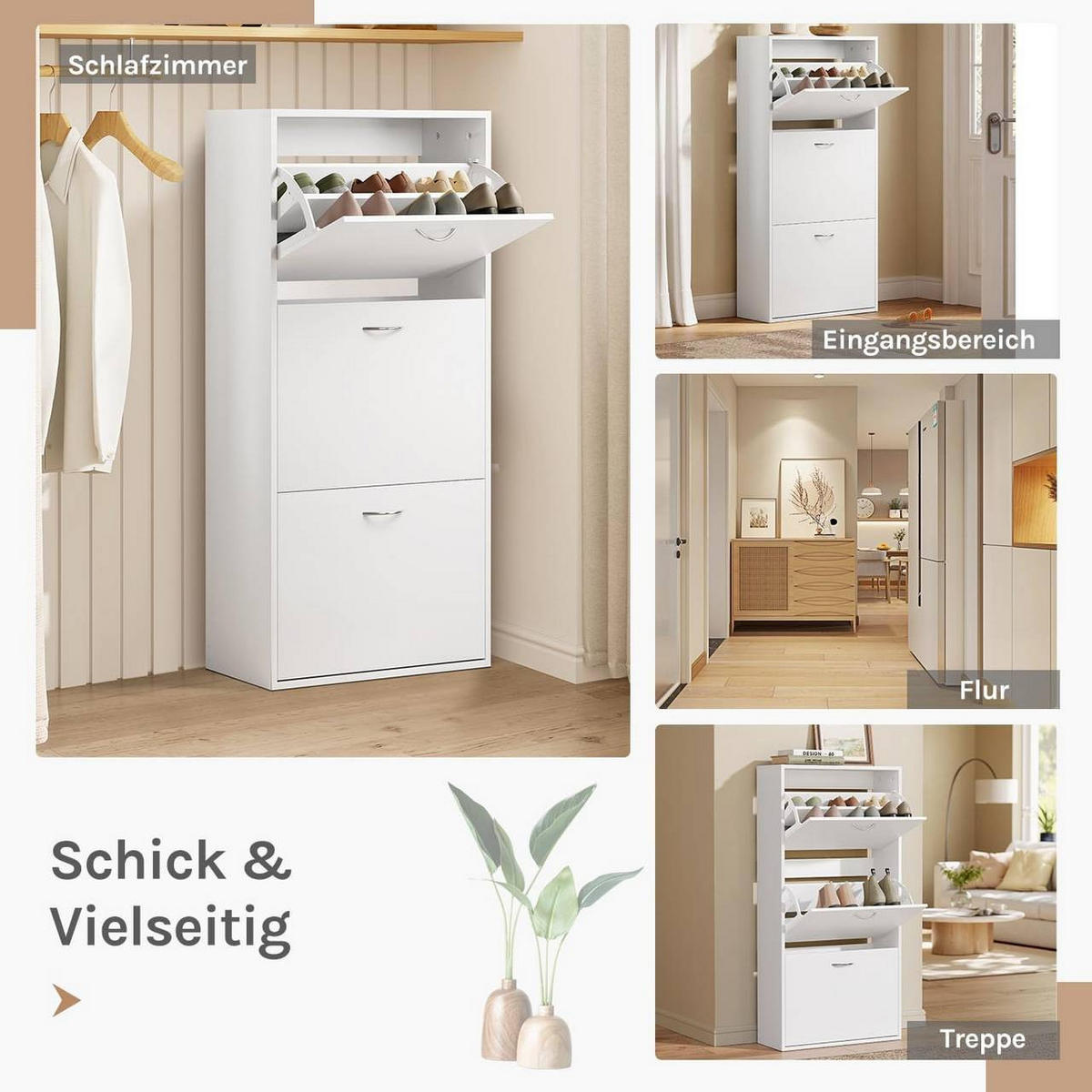SCHUHKIPPER 58x23x118 cm, Weiß - Silberfarben/Weiß, Holzwerkstoff (58/118/23cm) - Woltu