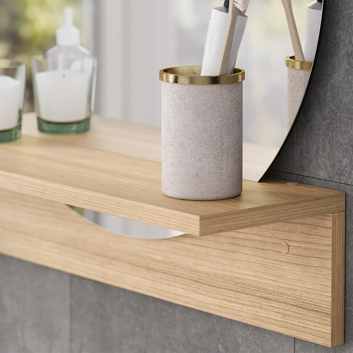 BADEZIMMERSPIEGEL Elyra Goldkraft Eiche 50 x 54.5 cm mit Ablage - Honigeiche, Holzwerkstoff (50/54.5/15cm) - Vicco