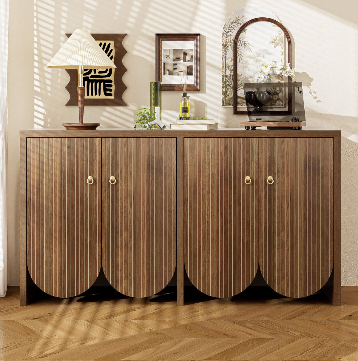 SIDEBOARD 147/40/80 cm aus MDF mit 4 Türen und verstellbaren Einlegeböden Walnussfarben - Walnussfarben, Holzwerkstoff (147/80/40cm) - Modenvie