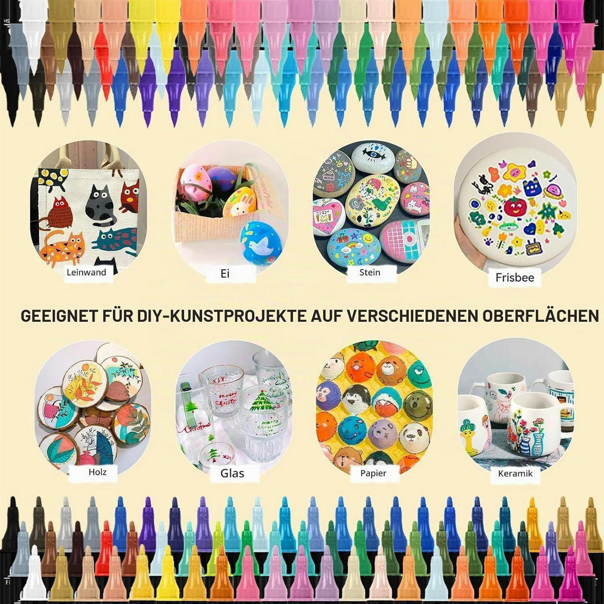 ACRYLSTIFTE 64er Set mit Pinsel- und Feinspitze wasserfest - Multicolor, Kunststoff (12/10/15cm)