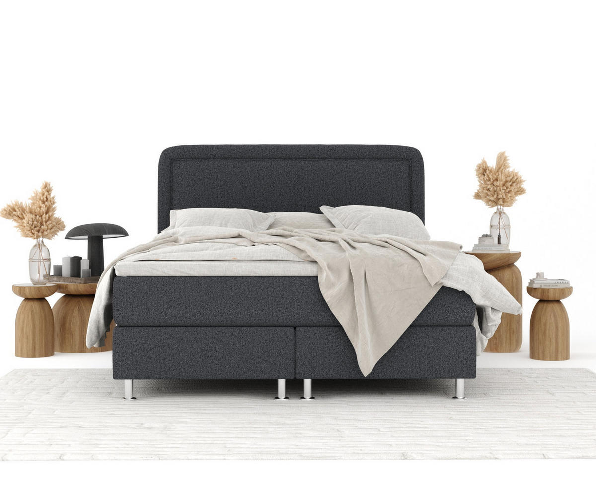 BOXSPRINGBETT Salvi Schwarz 180/200 cm mit Latex-Topper - Silberfarben/Schwarz, Holz/Holzwerkstoff (180/200cm) - Maison de Reve