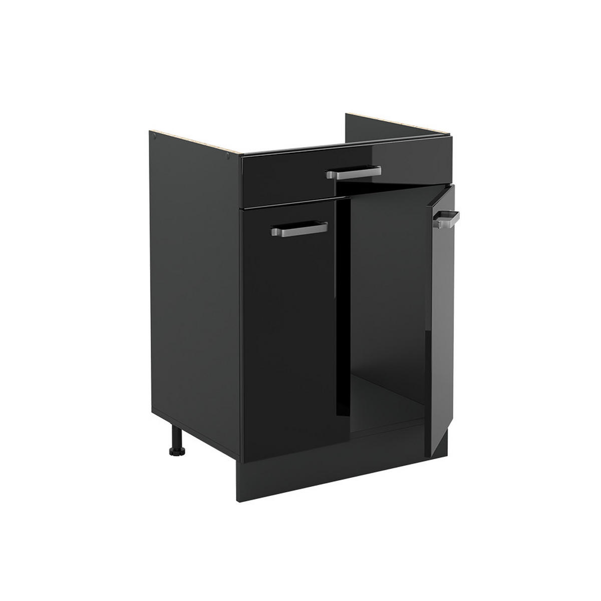 DULAP DE BAZĂ DE BUCĂTĂRIE R-Line, Negru lucios ridicat/antracit, 60 cm cu sertar fără blat de lucru - negru cu luciu intens/antracit, compozit lemnos (60/81.6/46cm) - Vicco
