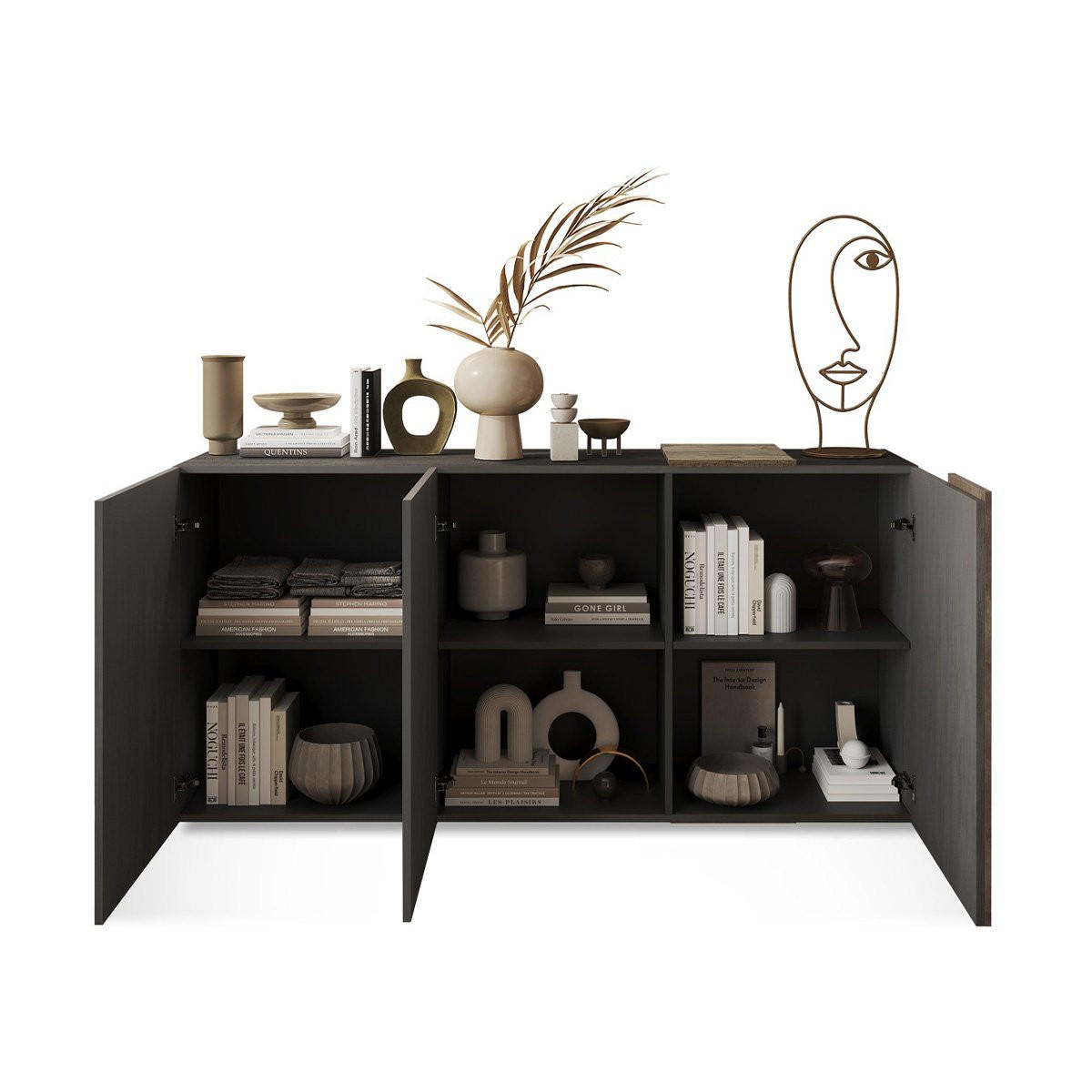 SIDEBOARD 3 Türen Pluton - L181 cm - Nussbaumfarben, Holzwerkstoff (44/84/181cm) - Calicosy