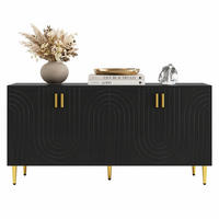 SIDEBOARD aus MDF 152x40x75 cm Schwarz mit Wellenfront und goldfarbenen Griffen - Schwarz, Holzwerkstoff (152/75/40cm) - IVMEU