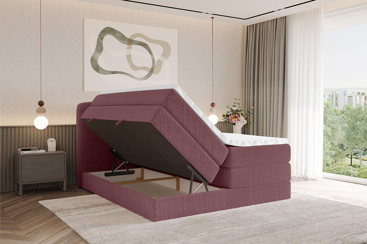 BOXBETT mit Matratze H3|H4 - NINA KING - 160x200 cm - Altrosa - Pink, Holzwerkstoff (160/200cm) - ALTDECOR