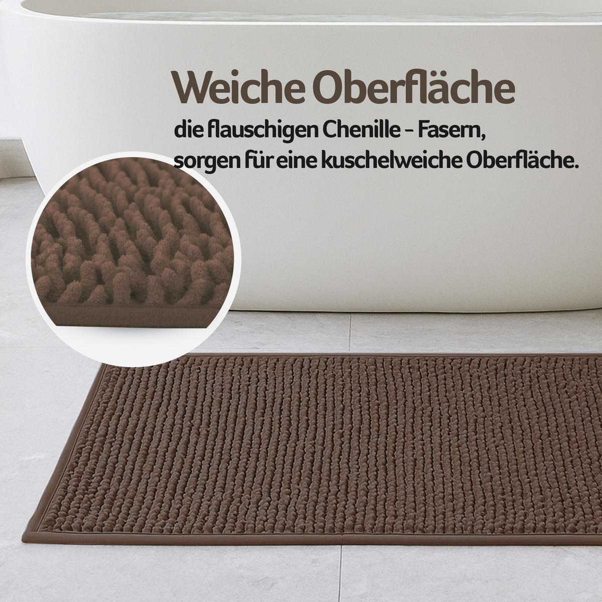 BADEMATTE Chenille 60x90cm Braun - Braun, Textil (90/60cm) - Bestlivings