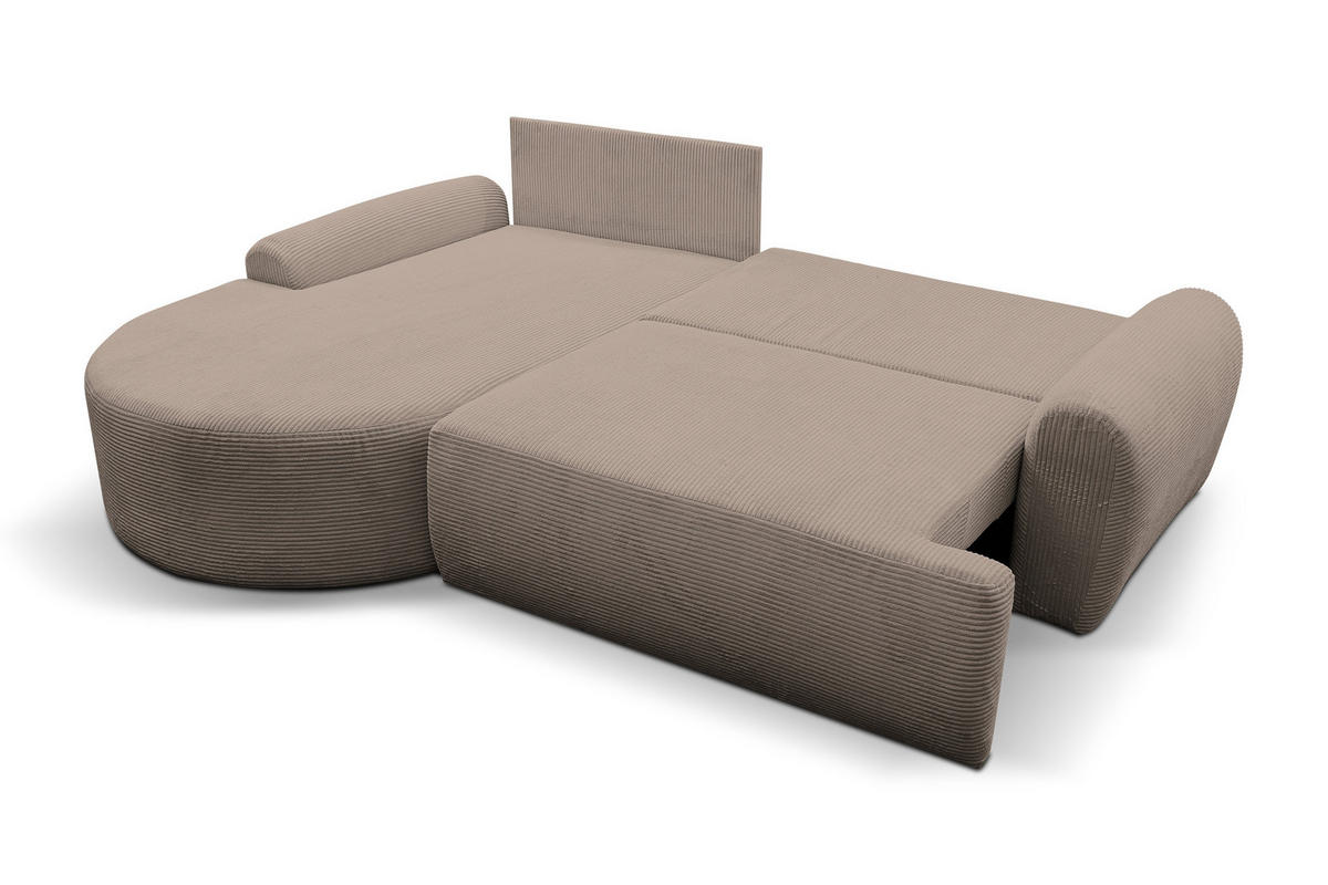 ECKSOFA Dream Cord in L-Form mit Schlaffunktion und Bettkasten, Farbe: Braun, Cordstoff, Ottomane Links - Braun, Textil (136/260cm) - VENASI MÖBEL