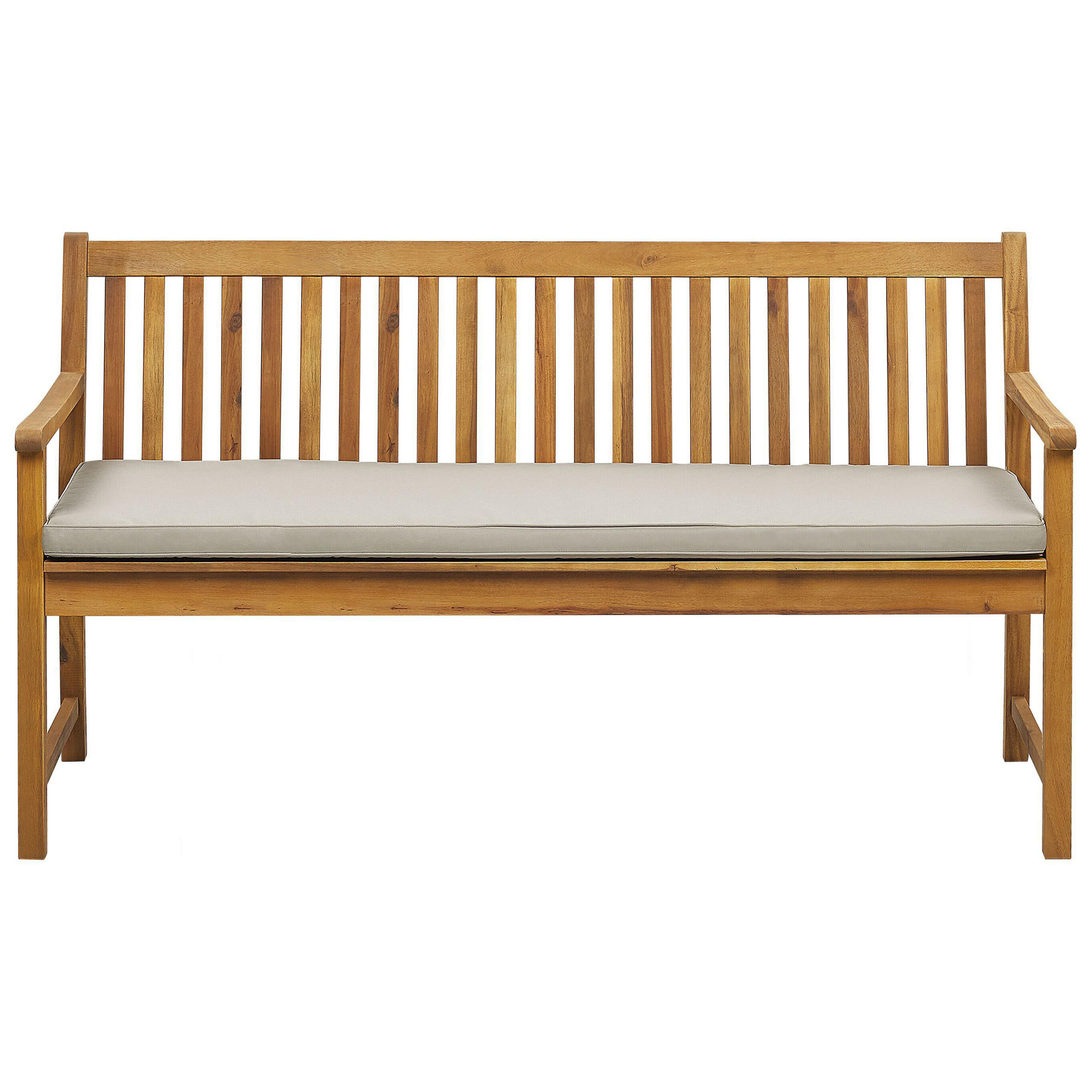 GARTENBANK zertifiziertes Holz hellbraun Auflage taupe 160 cm Vivara - Taupe/Hellbraun, Holz (160/88/61cm) - Beliani