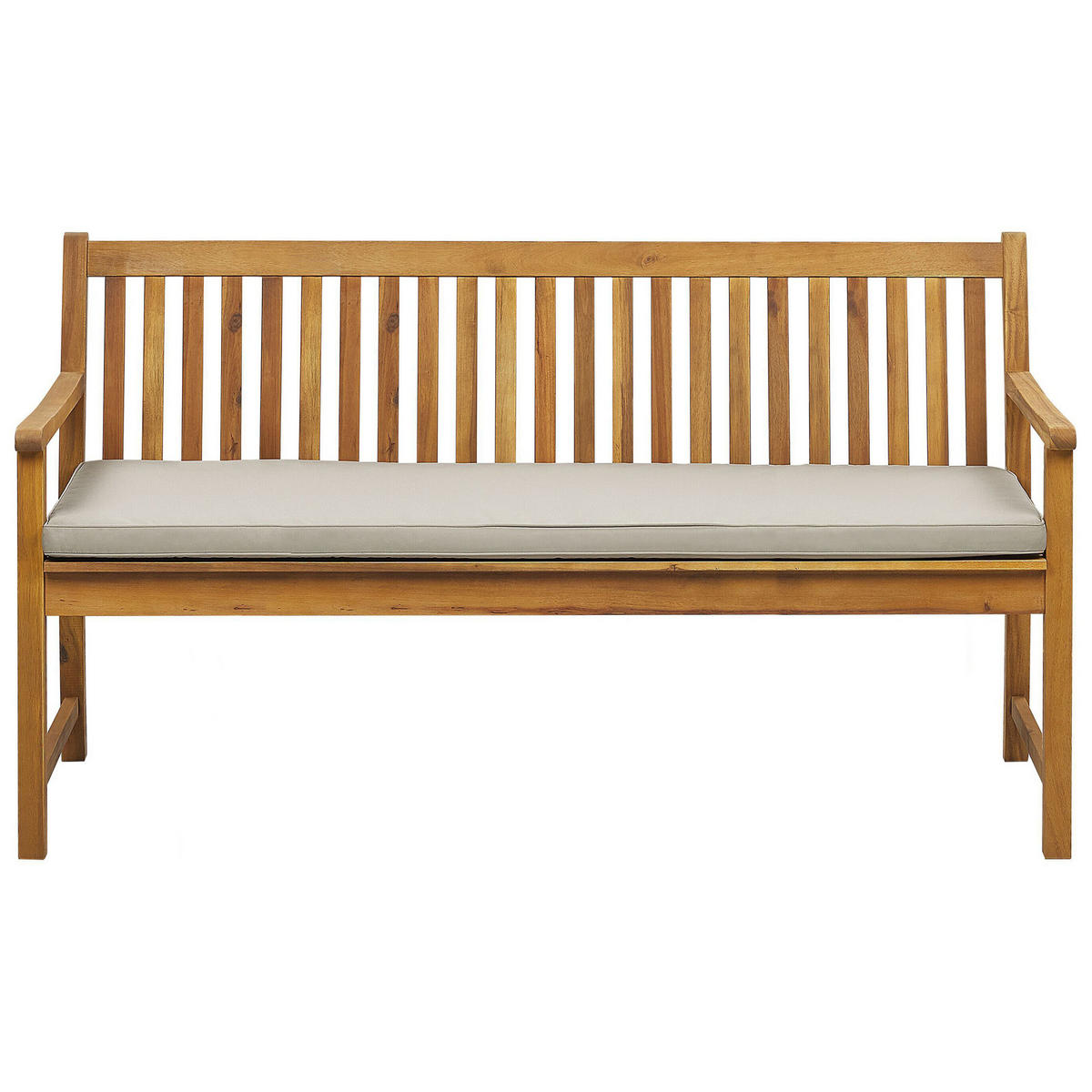 GARTENBANK zertifiziertes Holz hellbraun Auflage taupe 160 cm Vivara - Taupe/Hellbraun, Holz (160/88/61cm) - Beliani