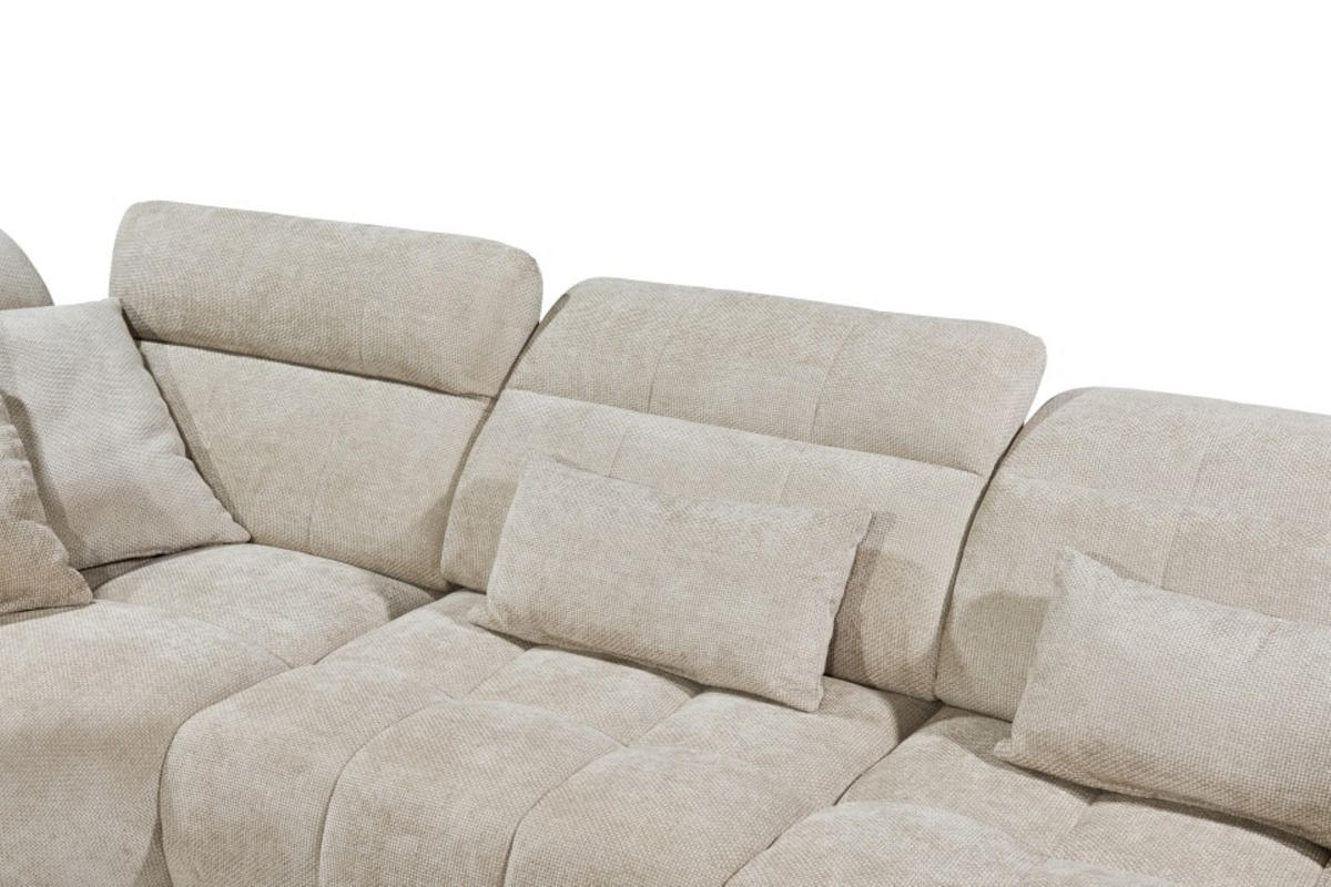 ECKSOFA mit verstellbaren Kopflehnen und Nosagfederung - Beige, Textil (339/285cm) - ed exciting design