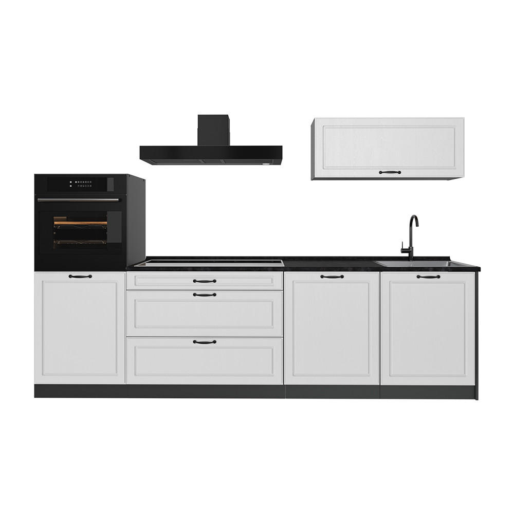 KUCHYNKA R-Line, Biely vidiecky dom/antracitová, 280 cm antrasiitti työtaso - biela/antracitová, kompozitné drevo (280/143/60cm) - Vicco