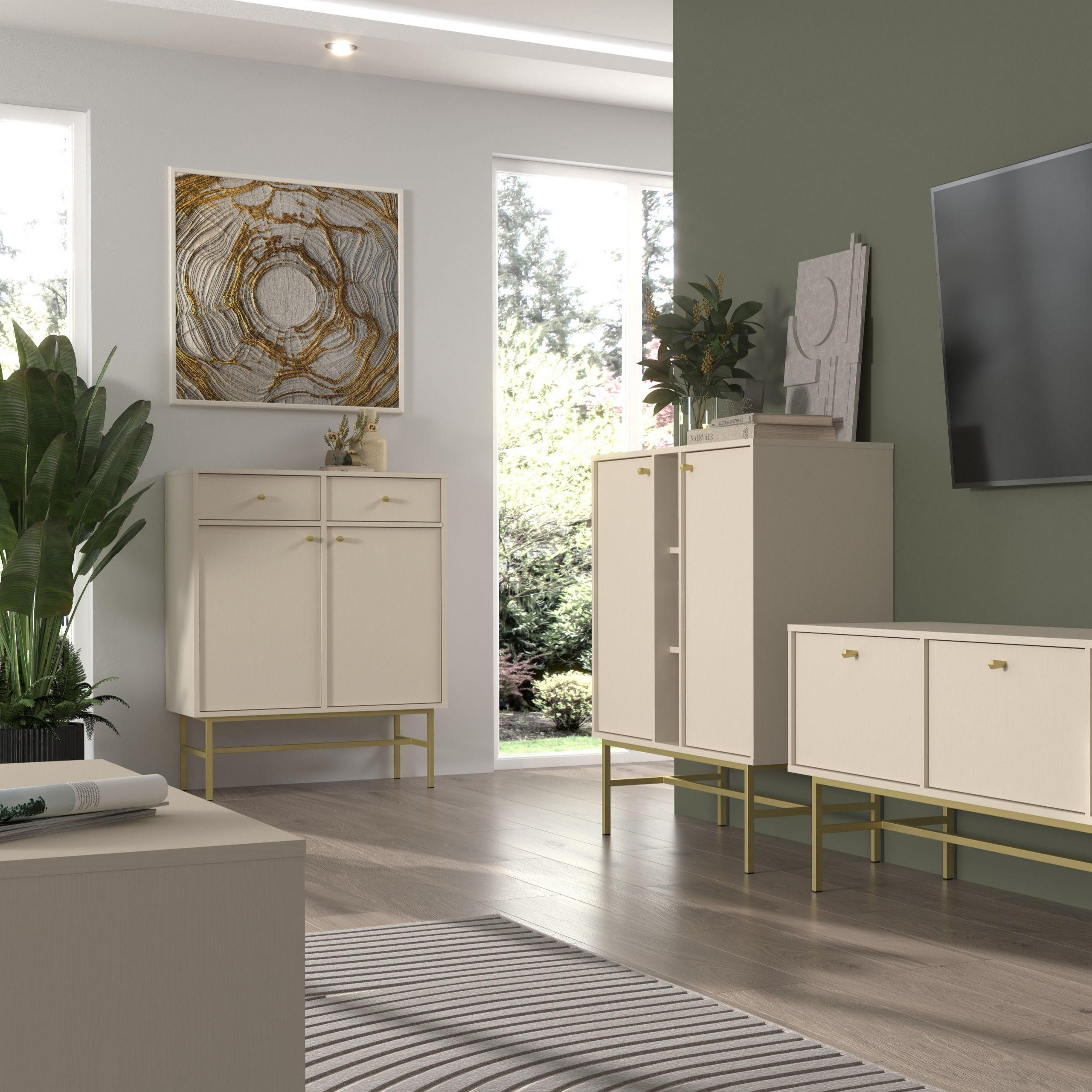 SIDEBOARD TORINO 84/108/41cm mit 2 Schubladen 2 Türen Beige - Beige, Holzwerkstoff (84/108/41cm) - MASSENO