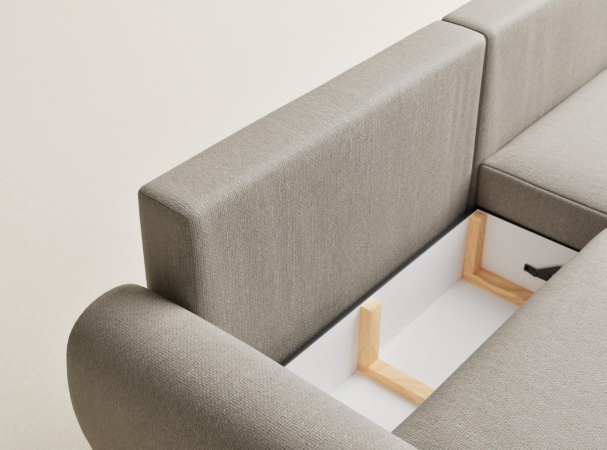 ECKSOFA MIT SCHLAFFUNKTION Numba Beige Webstoff - Beige/Schwarz, Holz/Holzwerkstoff (253/153cm) - Maison de Reve