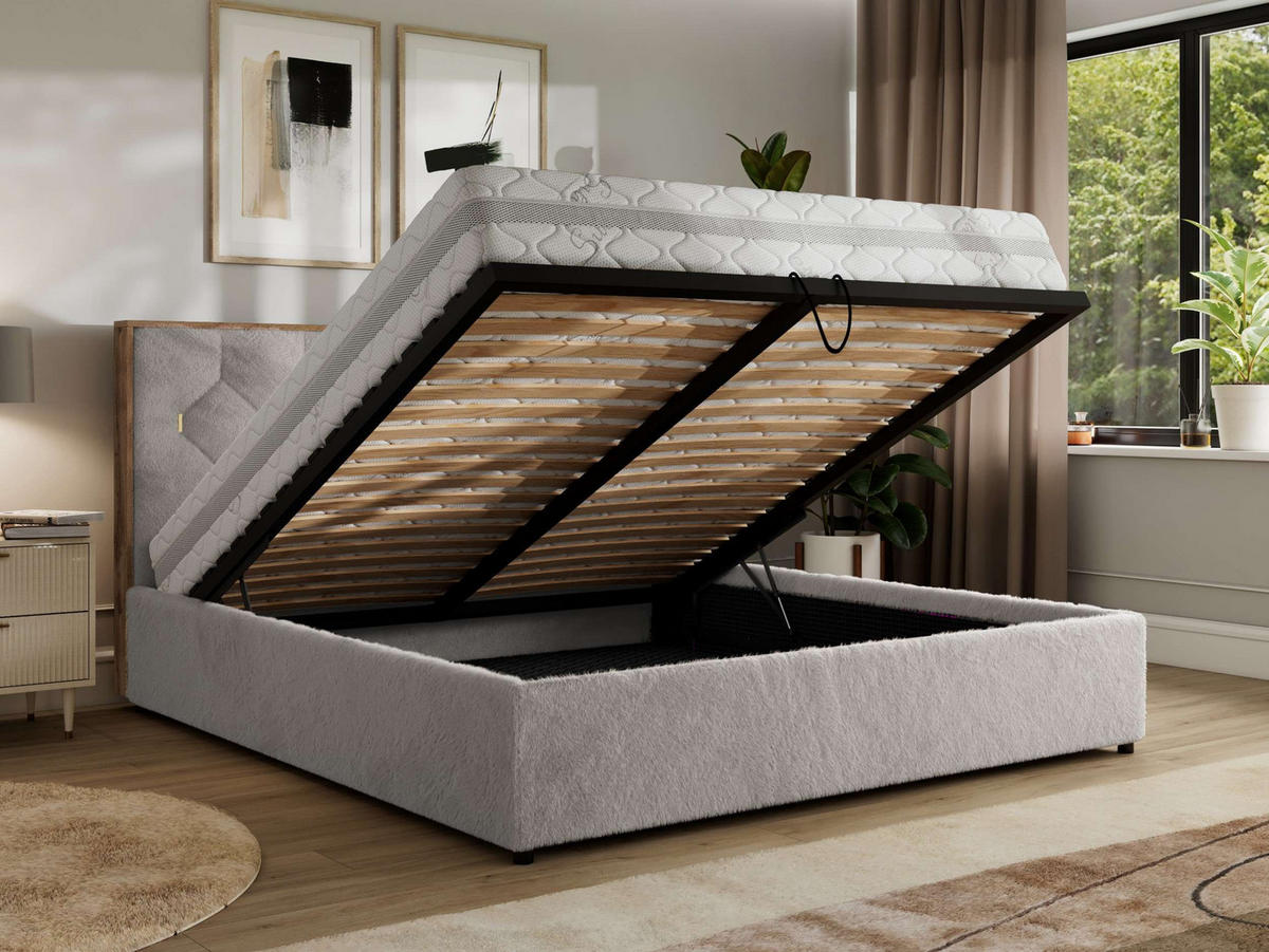 POLSTERBETT LARINO CLASSIC 180/200 - Hellgrau Plüsch - ohne Matratze - Hellgrau, Textil (180/200cm) - MKS