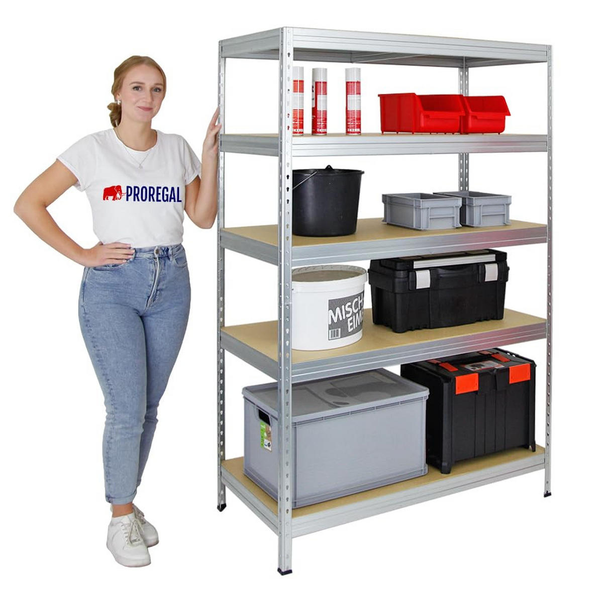 SCHWERLASTREGAL Rivet 180x120x60 cm Fachlast 250 kg Innovatives Stecksystem Verzinkt - Silberfarben, Metall (120/180/60cm) - PROREGAL