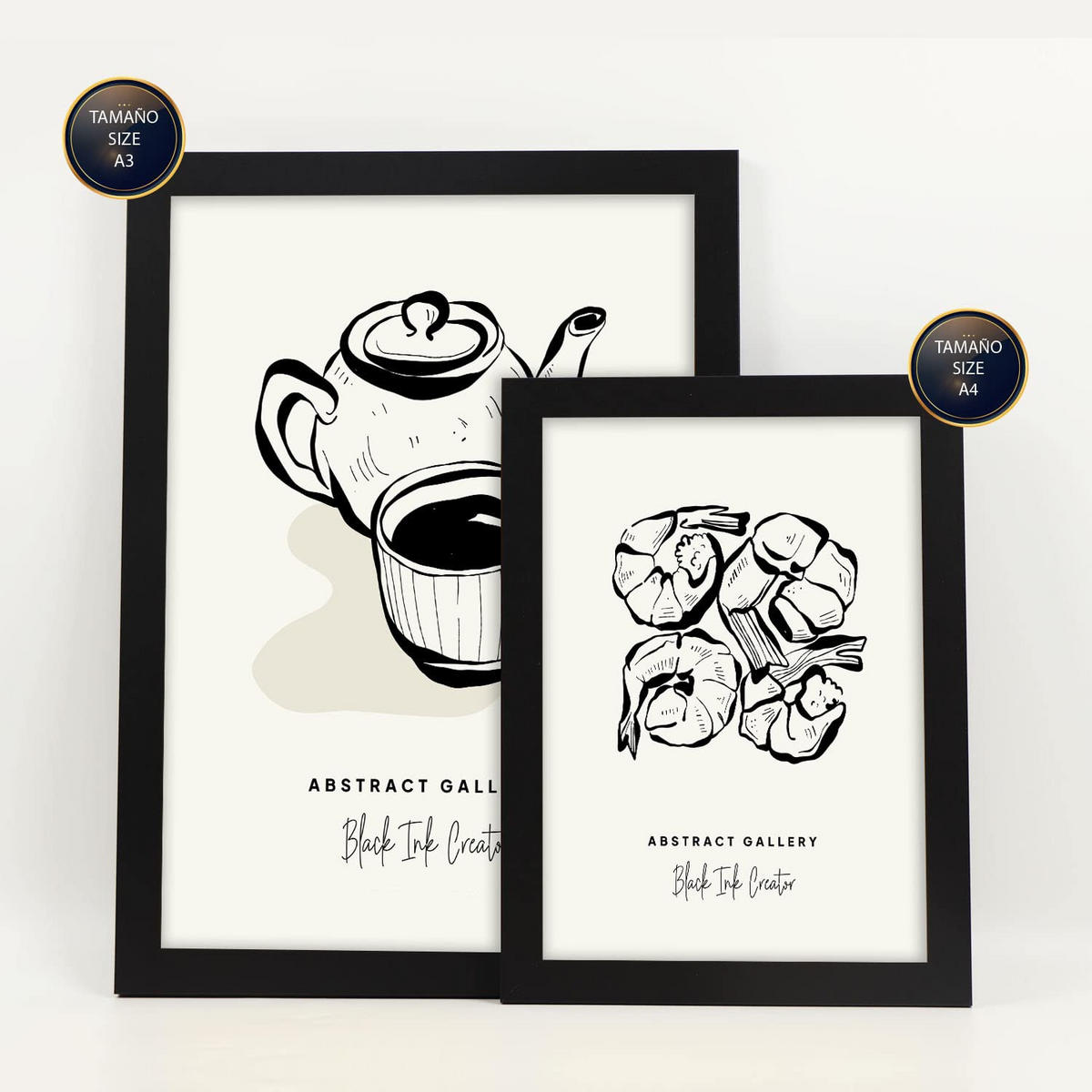 POSTER Set Mit 6 In Schwarzer Tinte Ruhetag Künstlerische Und Abstrakte Drucke Für Innenarchitektur A3 & A4 Schwarzer Rahmen - Schwarz, Papier (29/3cm) - Nacnic