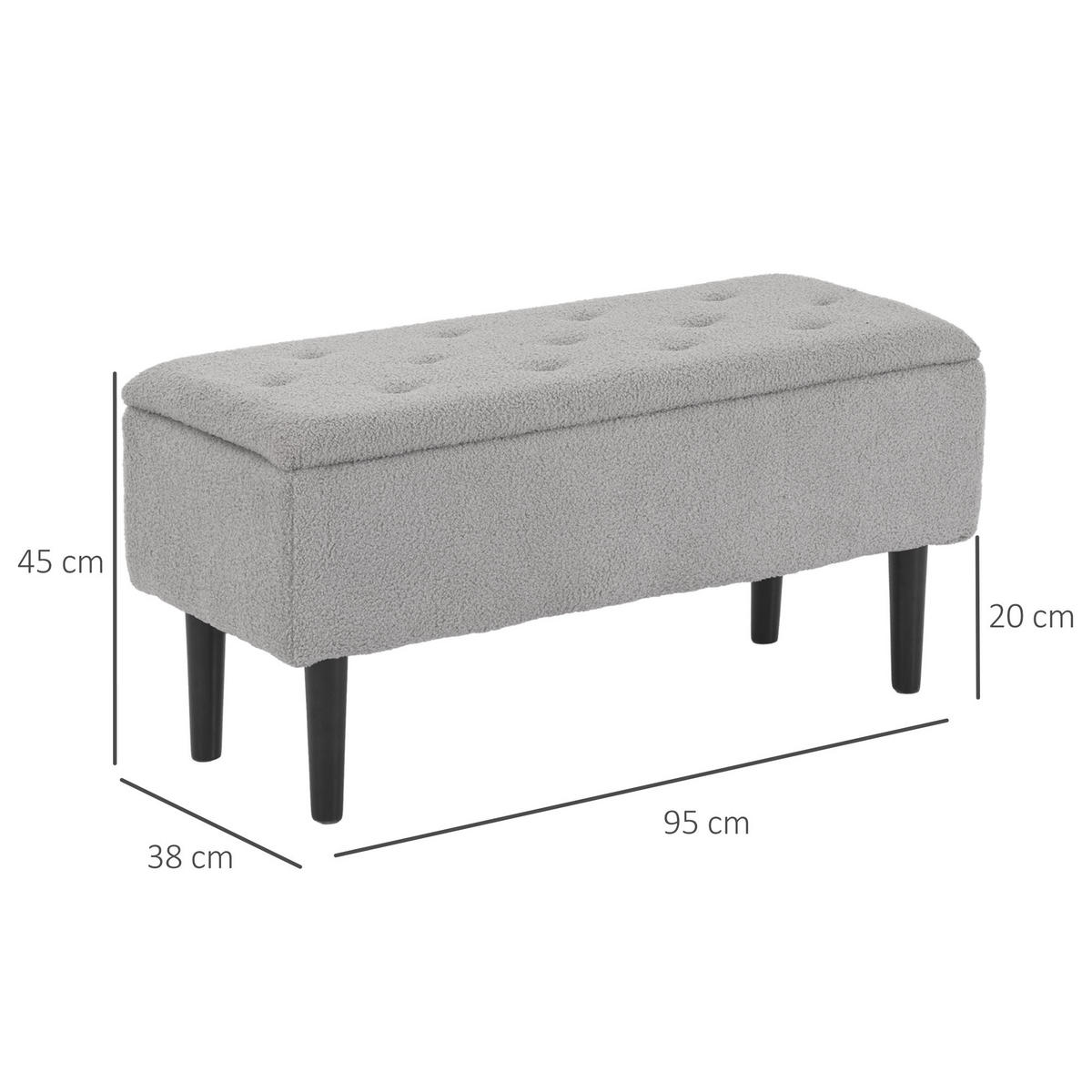SITZBANK, Bettbank, Polsterbank, Grau - Grau, Kunststoff (38/45/95cm) - HOMCOM