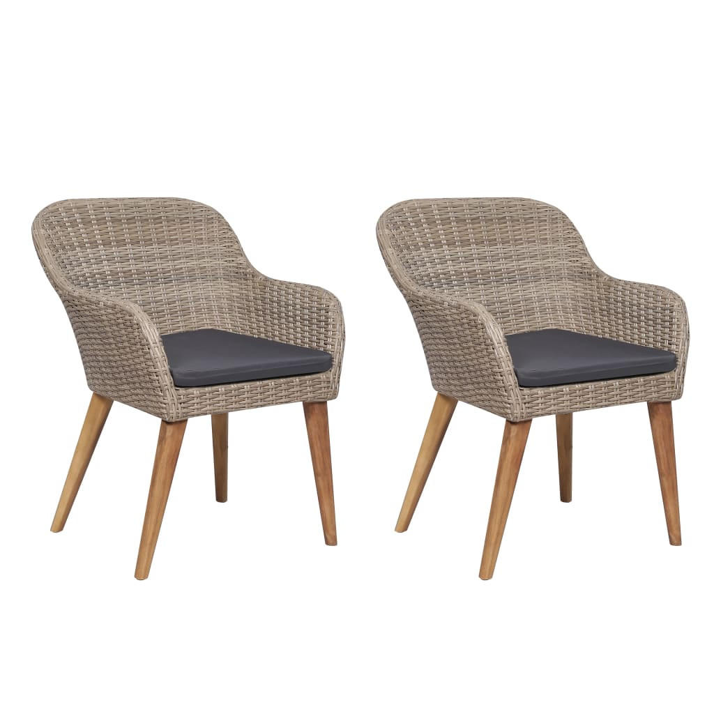 GARTENSTÜHLE Mit Polstern 2er Set Poly Rattan Braun - Braun, Kunststoff (56/82/60cm) - vidaXL